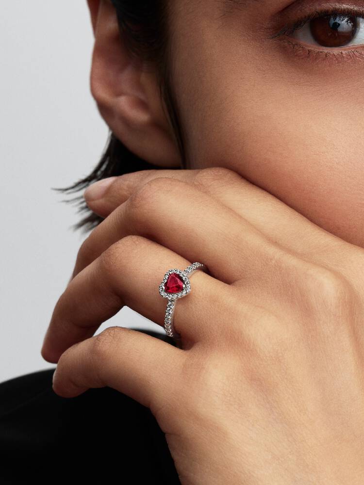 Erhabenes Fuchsiafarbenes Herz Ring Sterling-Silber Zweitbild