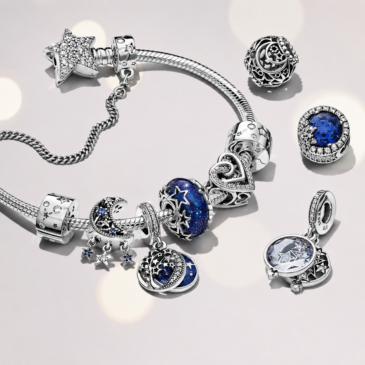 Tennisarmband Funkelnder Pavé Zirkonia Blau Silber