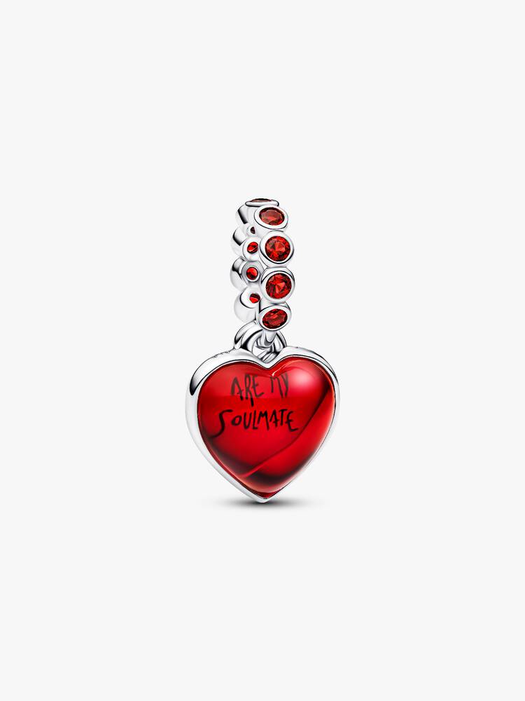 Rotes Murano-Glas Herz Doppel-Charm-Anhänger Sterling-Silber Hauptbild