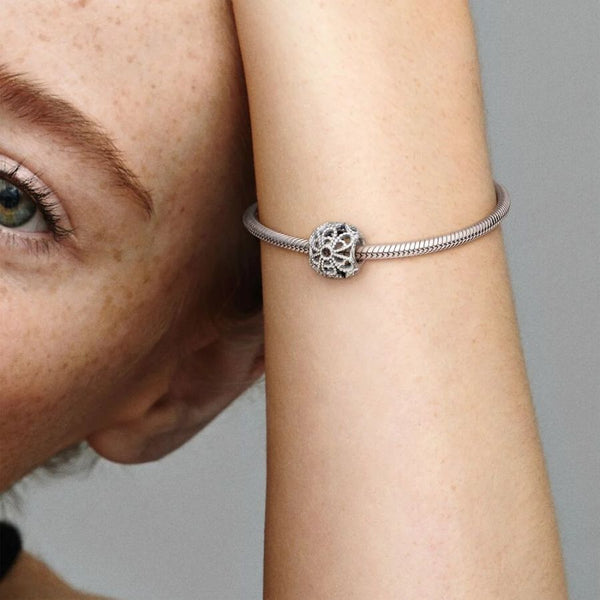 Charm Dame Offen gearbeitete Metallperlen-Blüten Sterling-Silber