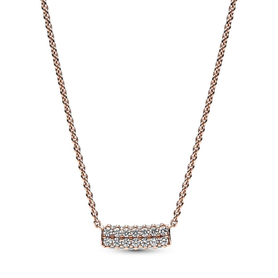 382621C01 Collier-Halskette Doppelreihige Pavé-Stab Rosé Vergoldet