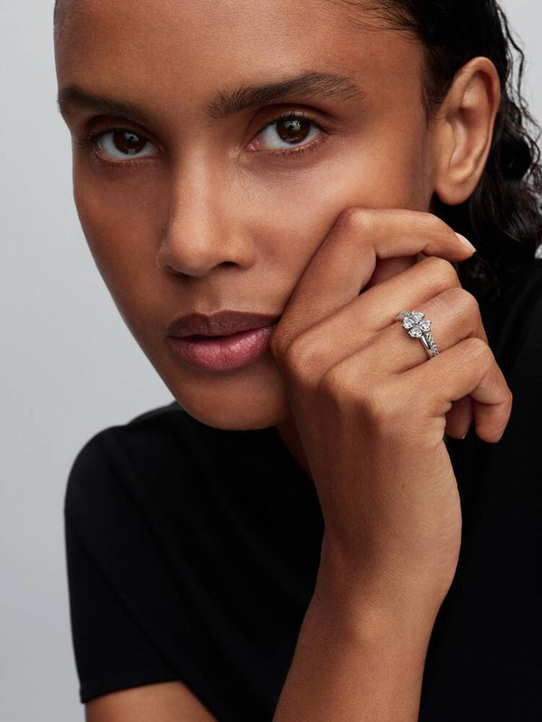 Funkelndes Glückskleeblatt Teilbarer Ring Sterling-Silber