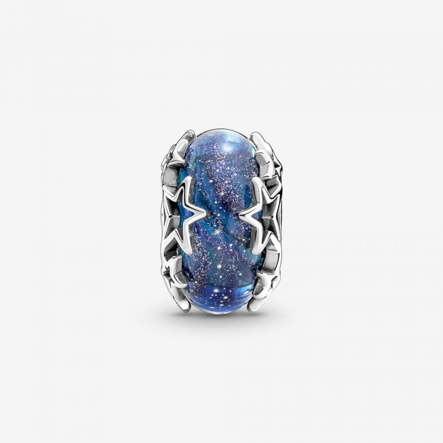 Charm Galaxis Blau & Stern Murano-Glas Sterling-Silber