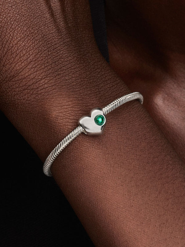 Gravierbares Grüner Stein Herz-Charm Sterling-Silber