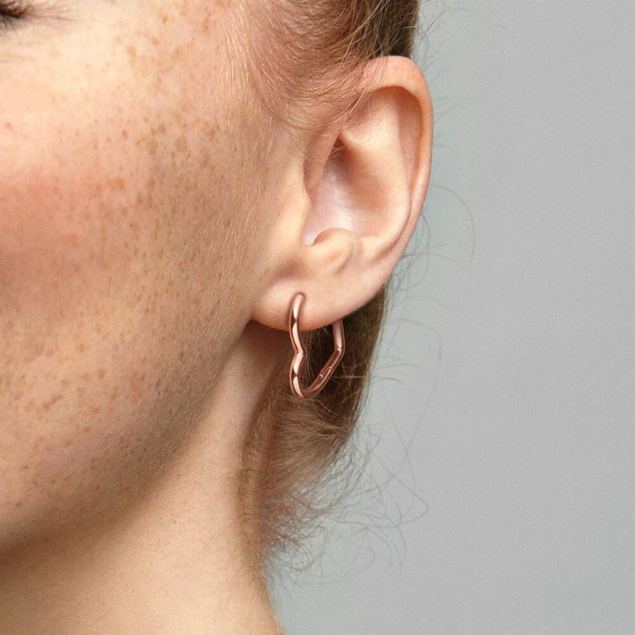Ohrringe Creolen Asymmetric Heart 14k Rose Gold Plattiert Zweitbild