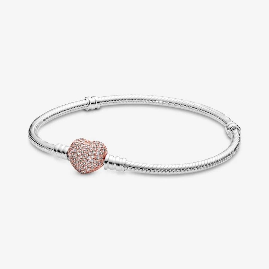 Rose  Schlangen-Gliederarmband Pavé-Herz-Verschluss