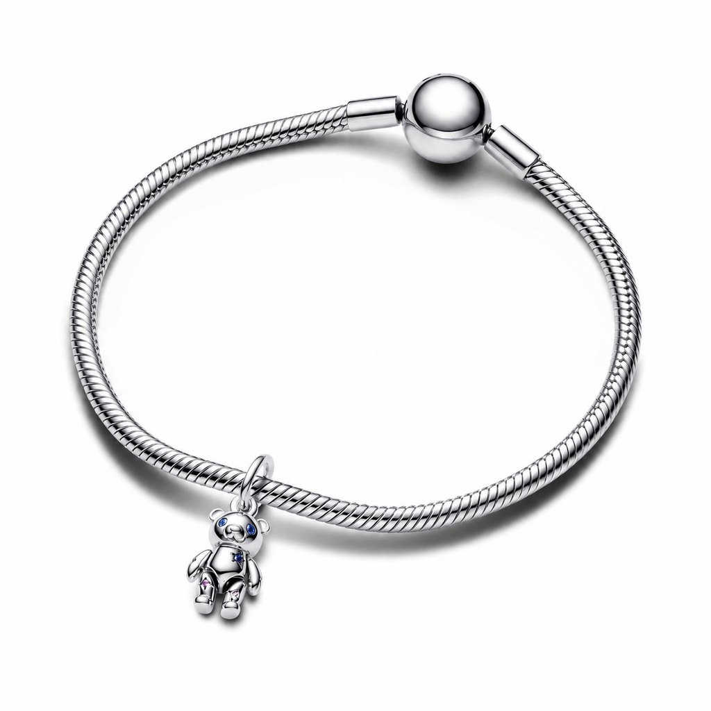 Charm-Anhänger Beweglicher Baby-Teddybär Blau Kristall Silber