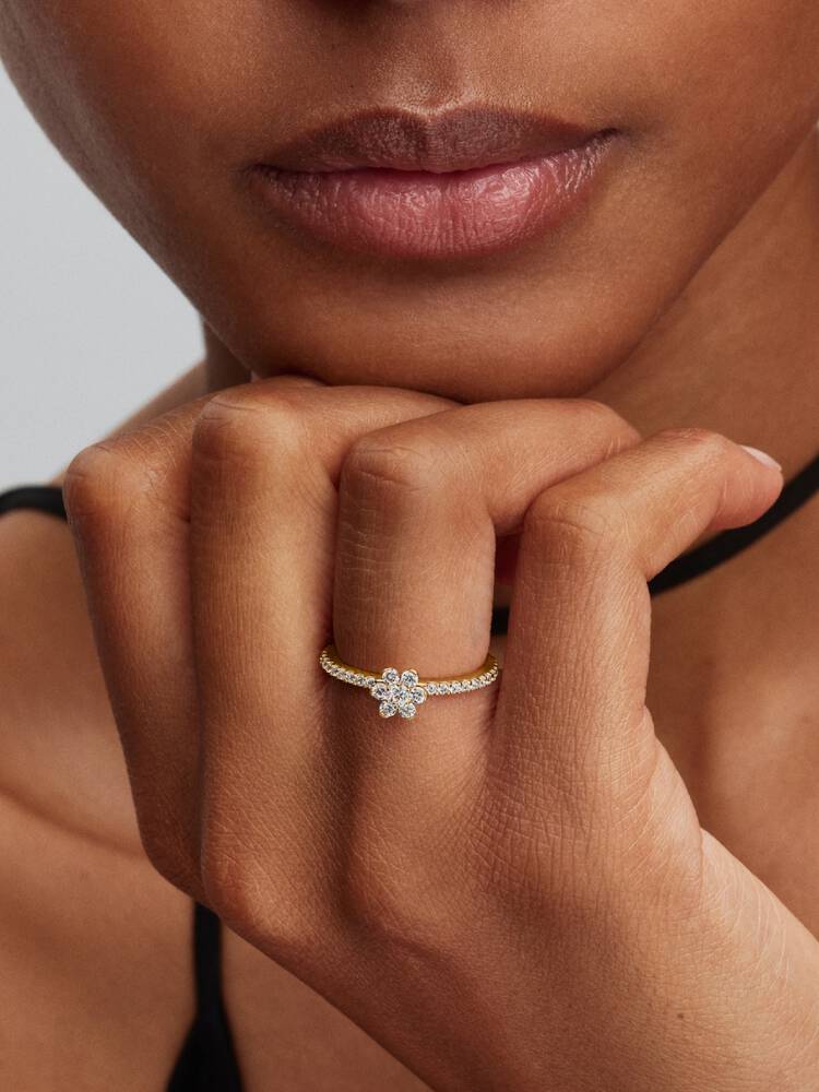 Funkelnde Blume Ring 14 Karat Vergoldung Zweitbild