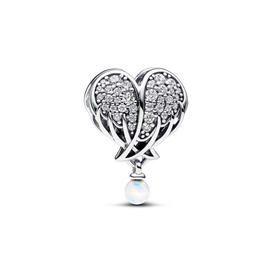 Charm Funkelnde Engelsflügel & Herz Zirkonia Opal Silber Hauptbild