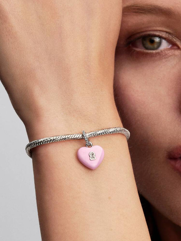 Rosafarbenes Keramik Herzschloss Charm-Anhänger Sterling-Silber