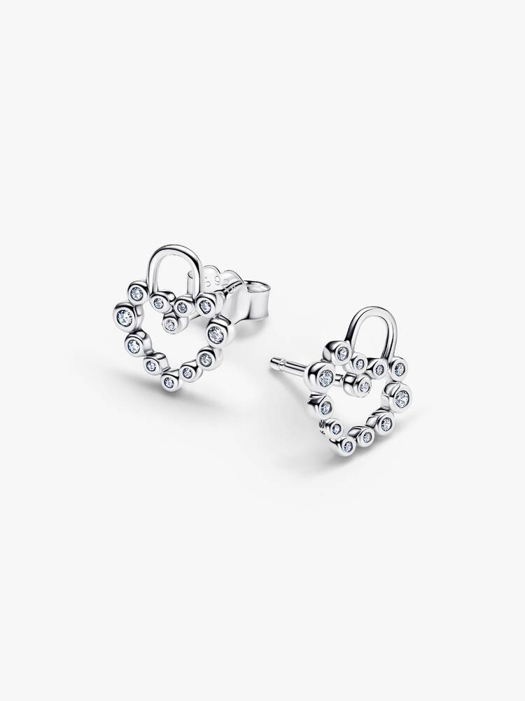 Funkelndes Herz Vorhängeschloss Ohrstecker Sterling-Silber