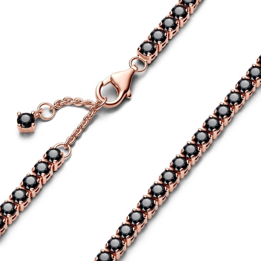 Tennisarmband Kristalle Schwarz Rosé Vergoldet