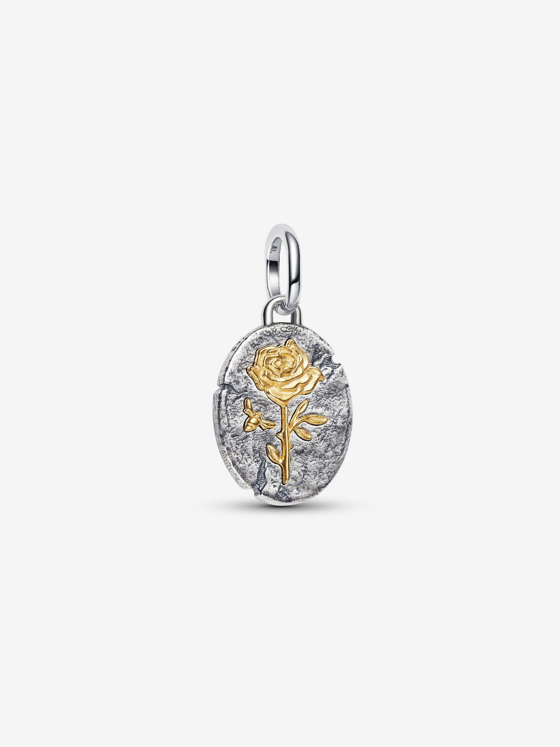 Rose Medaillon-Charm Sterling-Silber, 14 Karat Vergoldung Hauptbild