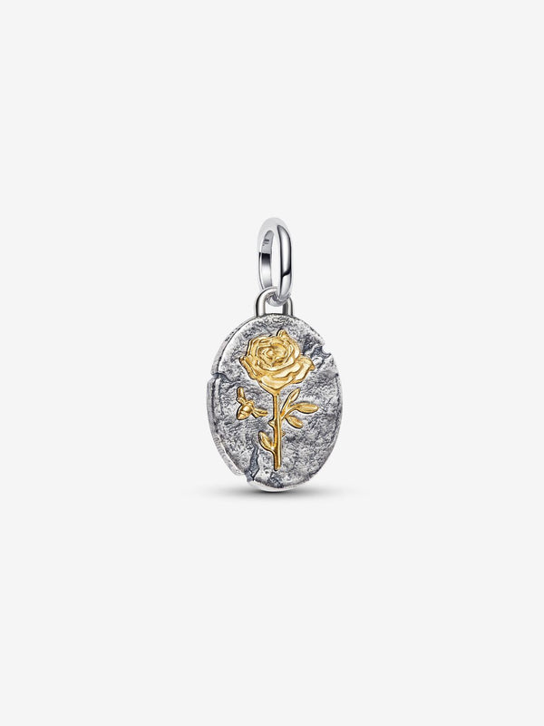 Rose Medaillon-Charm Sterling-Silber, 14 Karat Vergoldung