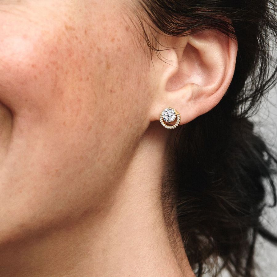 Ohrstecker Funkelnder Runder Strahlenkranz Vergoldet