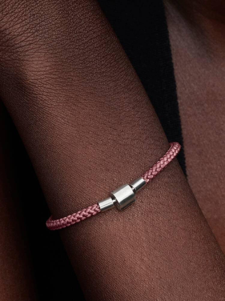 Schimmerndes Rosafarbenes Kordel-Armband Sterling-Silber