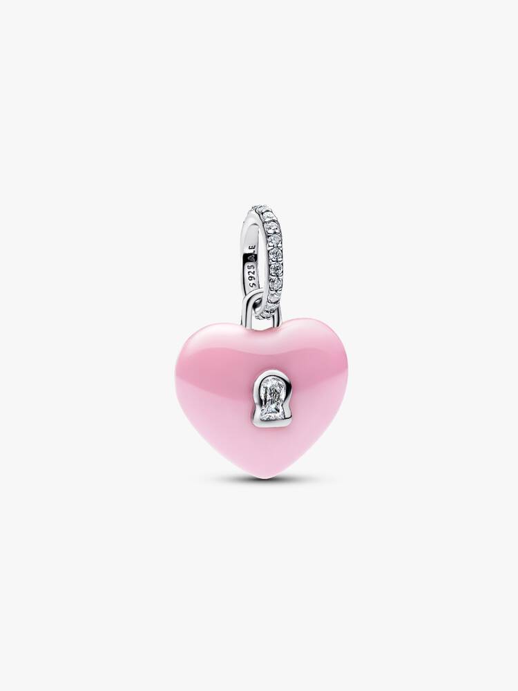 Rosafarbenes Keramik Herzschloss Charm-Anhänger Sterling-Silber