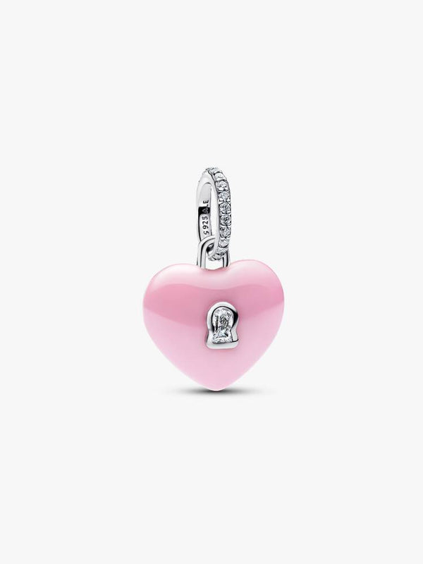 Rosafarbenes Keramik Herzschloss Charm-Anhänger Sterling-Silber