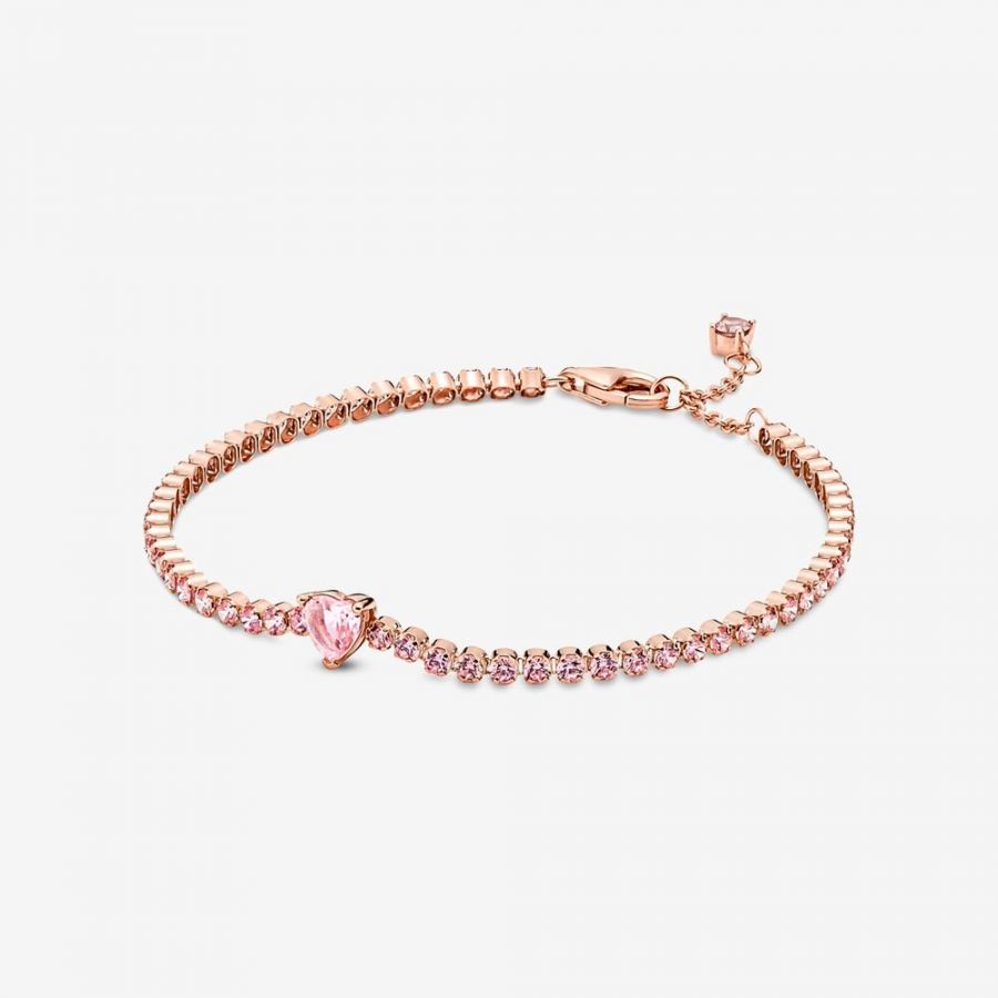 Tennisarmband Funkelndes Herz 14k Rosé Vergoldet Hauptbild